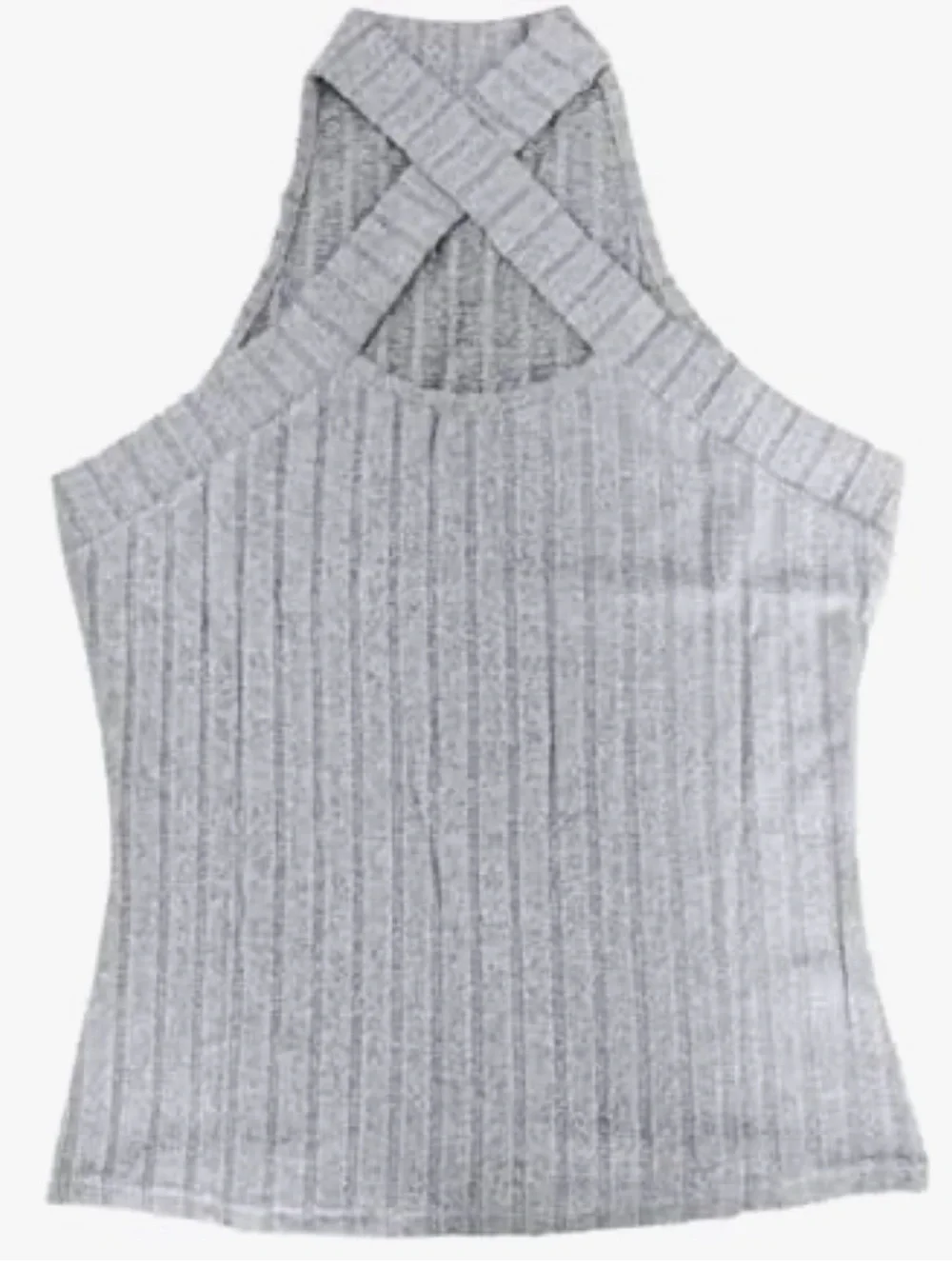 New w/o tags: Gray Ribbed Cross-Neck Sleeveless Top - Picture 2 of 2